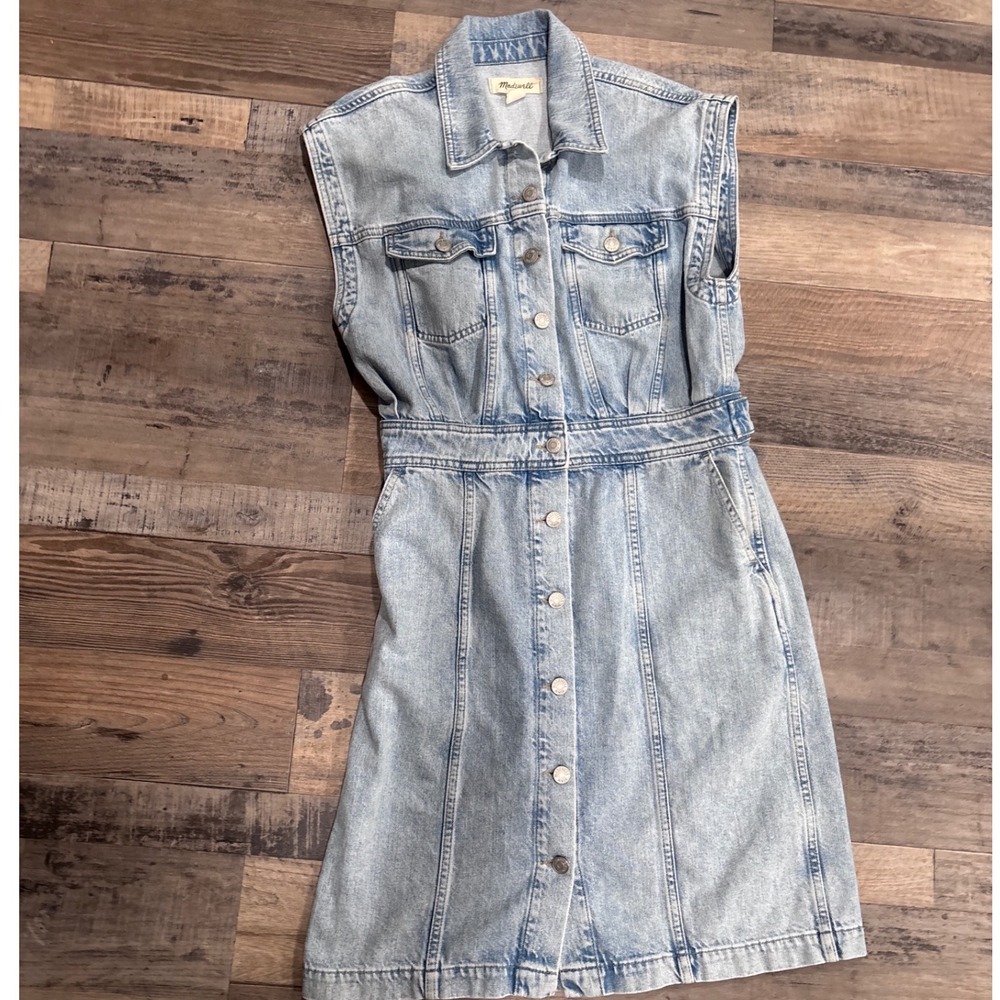 Madewell Denim Button Front Sleeveless Easy Shirt Dress Preppy Old Money 6